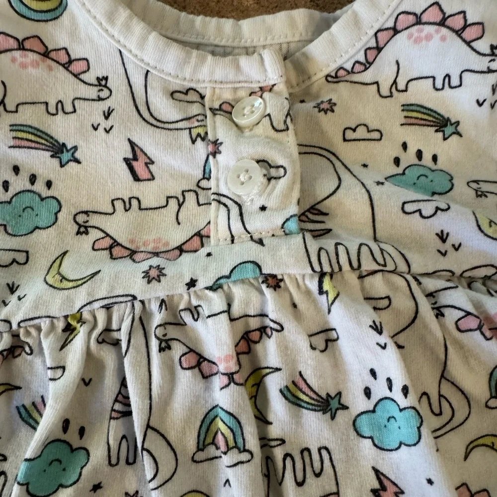 Carter's Adorable Baby Onesie Dress with Fun Dinosaur Pattern Size 9M Summer